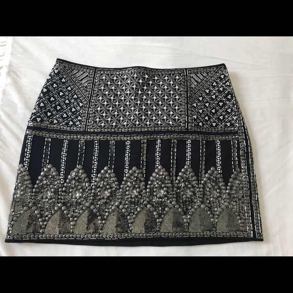 Club Monaco Skirt Beaded Embellished Black Size 6 Rare - Picture 2 of 3
